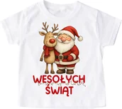 Koszulki dla dziewczynek - Koszulka dla dziecka z Mikołajem i Reniferem na Mikołajki - wesołych świąt - wzór wesołych47 - miniaturka - grafika 1
