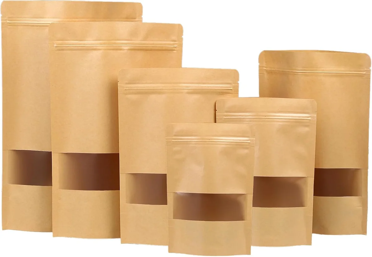 100 torebek papierowych kraft z okienkiem 22x32 cm na suchą żywność