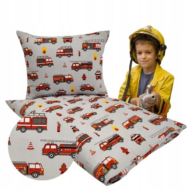 Pościel Dziecięca 100x160 + 50x60 Straż Szara Produkt Polski Bawełna