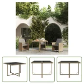Stoły ogrodowe - The Living Store Stół ogrodowy - beżowy - 109x107x74 cm - polirattan i szkło - Stół - miniaturka - grafika 1