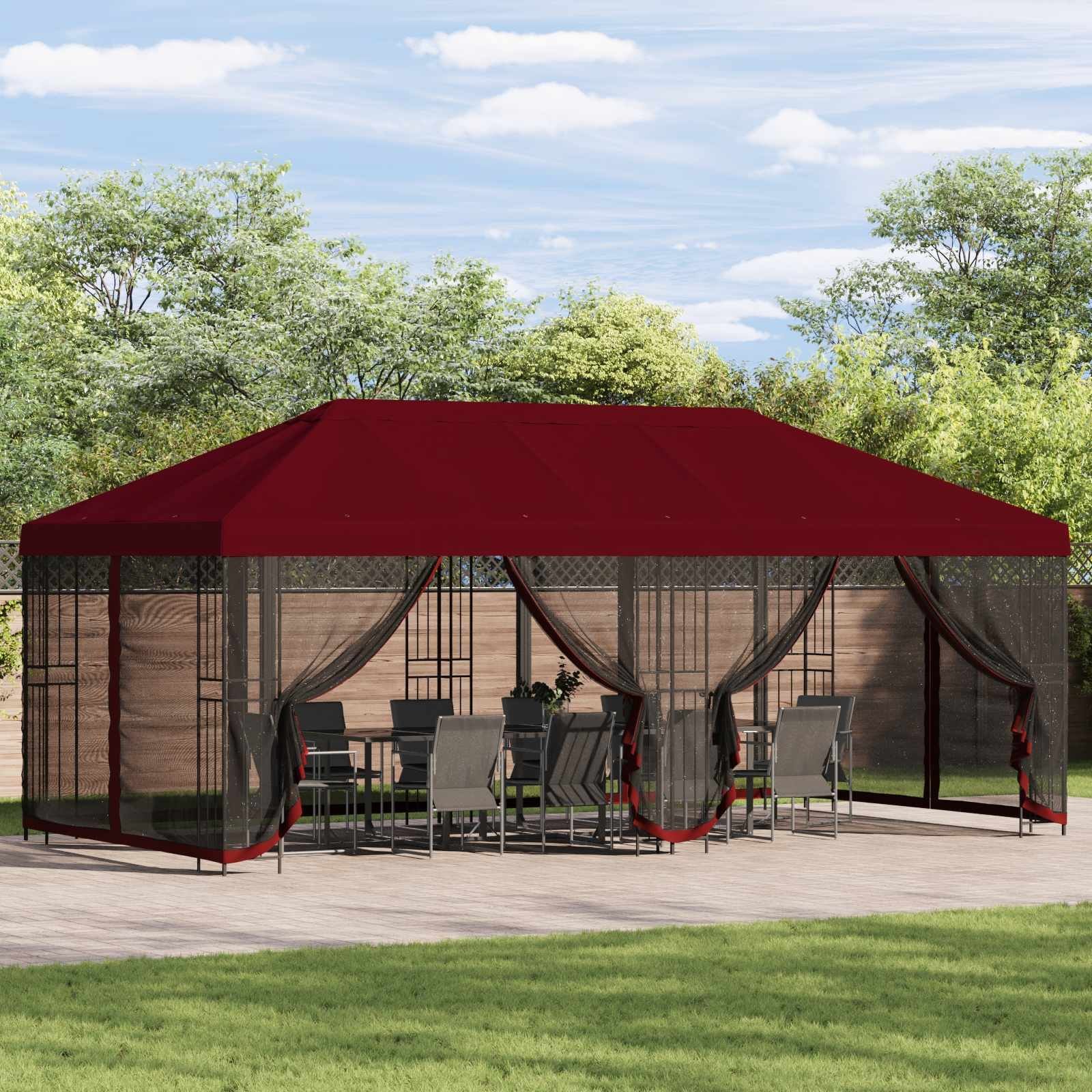 vidaXL Altana z bokami 6 x 3 m bordowy Poliester i Stal 190