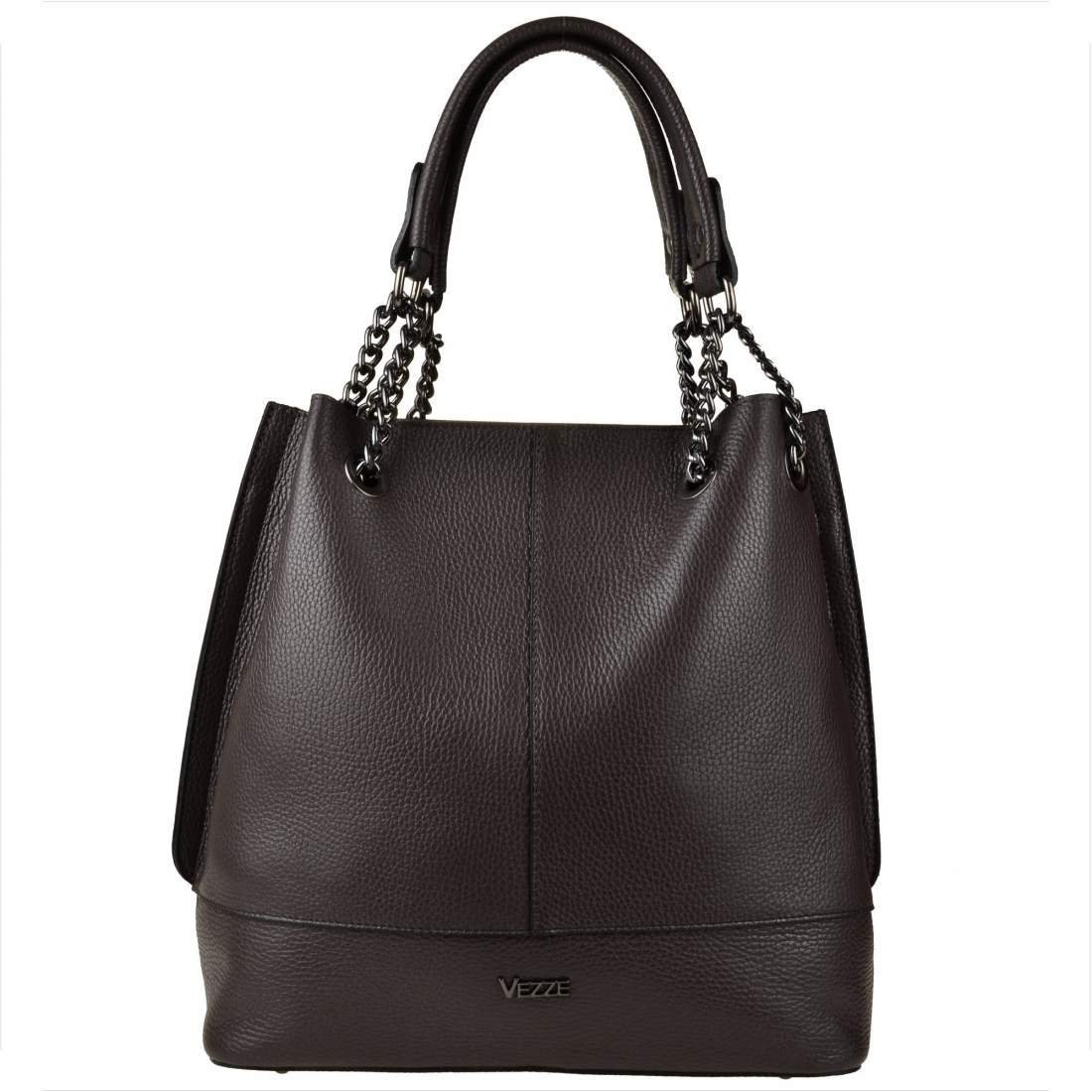 Duża skórzana torba brąz czekolada XL z łańcuszkami VEZZE