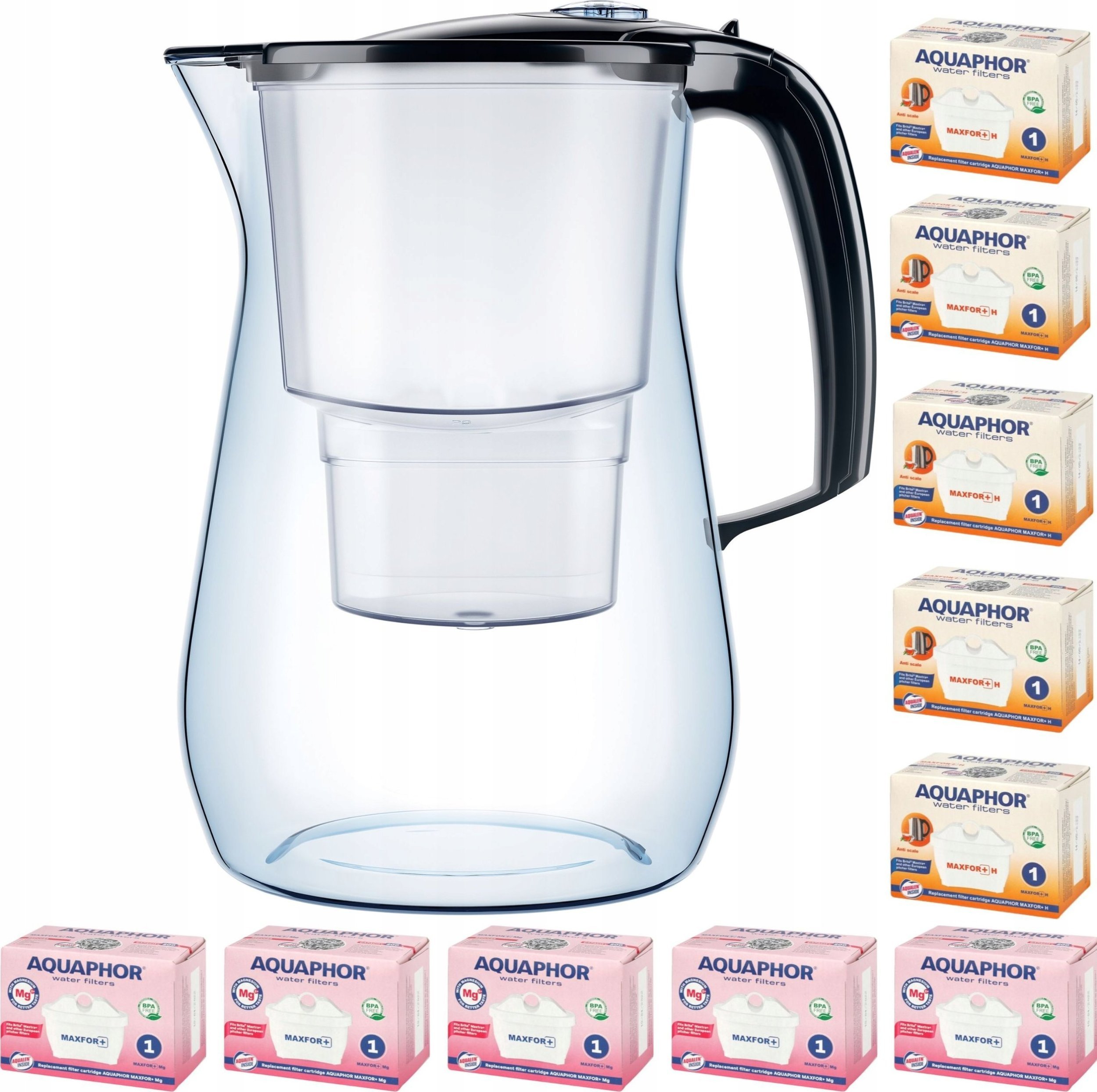 Dzbanek filtrujący Aquaphor Onyx 4,2 l + 10 wkładów 5Mg +5H, czarny