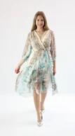 Sukienki - Delikatna sukienka midi w marmurek Sofia Beżowo-turkusowa 36 - miniaturka - grafika 1