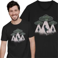 Koszulki męskie - Koszulka UFO Latający Spodek Kosmici Porwanie Dinozaur T-rex - miniaturka - grafika 1