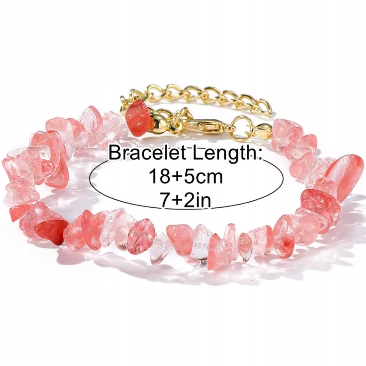 Koral Arbuzowa Złota Bransoletka Kamień Regulowany Rozmiar Stal Szlachetna