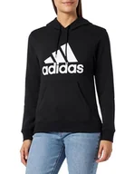 Bluzy damskie - adidas Damska bluza z kapturem Essentials z dużym logo, regularny polar, czarny/biały, XS - miniaturka - grafika 1