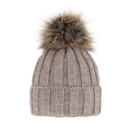 Czapki damskie - Czapka Zimowa z Pomponem Damska - Beżowa - miniaturka - grafika 1