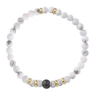 Bransolety męskie - Białe kulki męska pozłacana bransoletka kamienie i stal szlachetna - Manoki - miniaturka - grafika 1