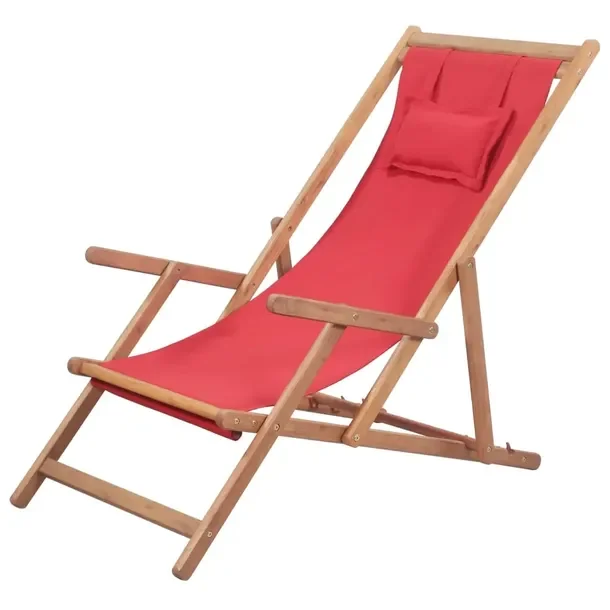 Drewniany Leżak Plażowy Regulowany Czerwony 60x112/119/127x81/88.5/95 cm