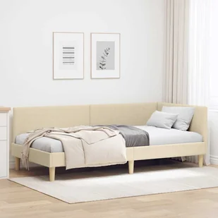 vidaXL Rama łóżka narożnego Inny Z zagłówkiem Kremowy 100 x 200 cm - Stelaże pod materac - miniaturka - grafika 1