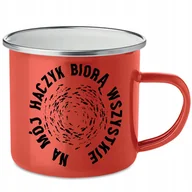 Kubki - KUBEK STALOWY Emaliowany CZERWONY Wędkarz Na Mój Haczyk Biorą Wiele Wzorów - miniaturka - grafika 1