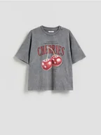 Koszulki i topy damskie - Reserved - Bawełniany t-shirt oversize - ciemnoszary - miniaturka - grafika 1