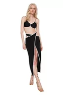 Spódnice - Trendyol Damska spódnica z dzianiny maxi asymetrycznej rozcięciem, Czarny, XS - miniaturka - grafika 1