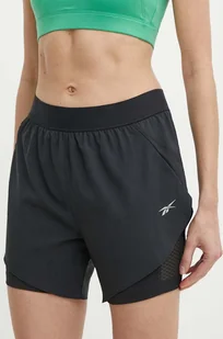 Reebok szorty do biegania kolor czarny gładkie high waist 100075412 - Spodnie sportowe damskie - miniaturka - grafika 1