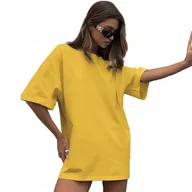 Koszulki i topy damskie - Koszulka Damska Oversize Długa T-shirt Żółta Tunika Mini Sukienka M - miniaturka - grafika 1