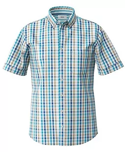 BRAX Męska koszula z krótkim rękawem Dan C Cotton Linen SLUB w kratkę koszula z krótkim rękawem, szara, M, Greece, M - Koszule męskie - miniaturka - grafika 1