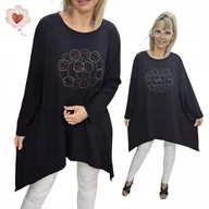 Bluzki damskie - MODNA ASYMETRYCZNA TUNIKA BLUZKA długi rękaw cyrkonie luźna 50 52 5XL 3134 - miniaturka - grafika 1