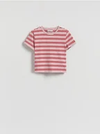 Koszulki i topy damskie - Reserved - Krótki t-shirt w paski - pastelowy róż - miniaturka - grafika 1