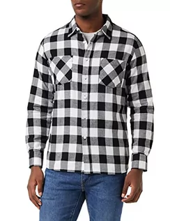 Koszule męskie - Urban Classics Męska koszula flanelowa w kratkę, z długim rękawem, górna część dla mężczyzn z kieszeniami na piersi, dostępna w wielu wariantach kolorystycznych, rozmiary XS-5XL, Blk/Wht, 5XL - grafika 1