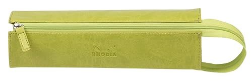 Rhodia 319016C - Piórnik Rhodiarama, prostokątny 23x5x5 cm, płaskie otwarcie, długi zamek błyskawiczny, praktyczny i elegancki wykonany z imitacji skóry anis green, 1 szt