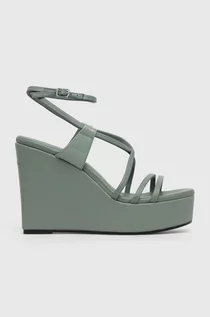 Sandały damskie - Calvin Klein sandały skórzane WEDGE kolor zielony HW0HW01952 - grafika 1