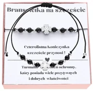 Bransoletki - Bransoletka NA SZCZĘŚCIE koniczynka z czarnym turmalinem kamienie naturalne - miniaturka - grafika 1