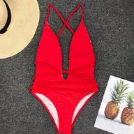 Stroje kąpielowe - Strój kąpielowy z ozdobnymi sznureczkami - Czerwony S - miniaturka - grafika 1