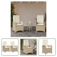 Fotele i krzesła ogrodowe - The Living Store Rozkładane fotele ogrodowe 2 szt. - poduszki - beżowy rattan PE - Krzesło Ogrodowe - miniaturka - grafika 1