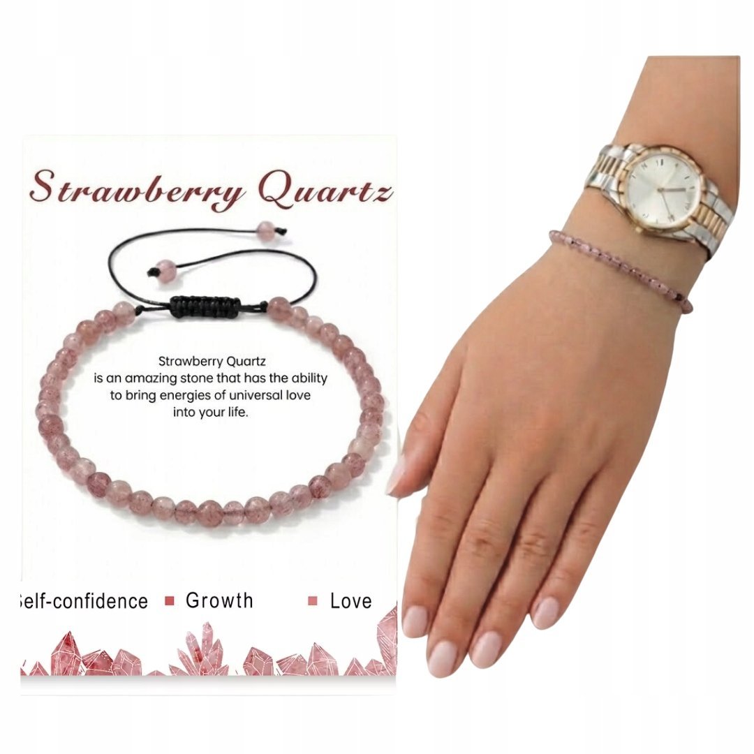 Kwarc Truskawkowy Bransoletka Minimalistyczna Regulowana