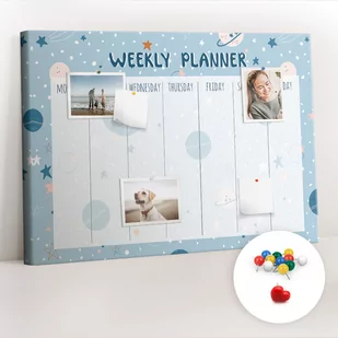 Organizer, Tablica korkowa 100x70 cm + Kolorowe Pinezki - Planer tygodniowy kosmos - Planery - miniaturka - grafika 1