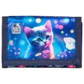 Portfele - Portfel dla dziewczynki młodzieżowy składany mały słodki kociak niebieski - miniaturka - grafika 1