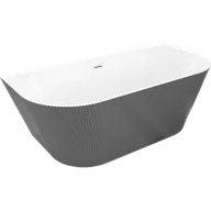 Wanny - Mexen Oris wanna wolnostojąca przyścienna ryflowana 150 x 75 cm, biała/szara, przelew nikiel szczotkowany - 52871507562-97 - miniaturka - grafika 1