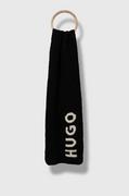 Apaszki i szaliki damskie - HUGO szalik wełniany kolor czarny gładki - Hugo - miniaturka - grafika 1