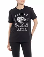 Koszulki i topy damskie - Replay T-shirt damski z krótkim rękawem z nadrukiem, 098 BLACK, S - miniaturka - grafika 1