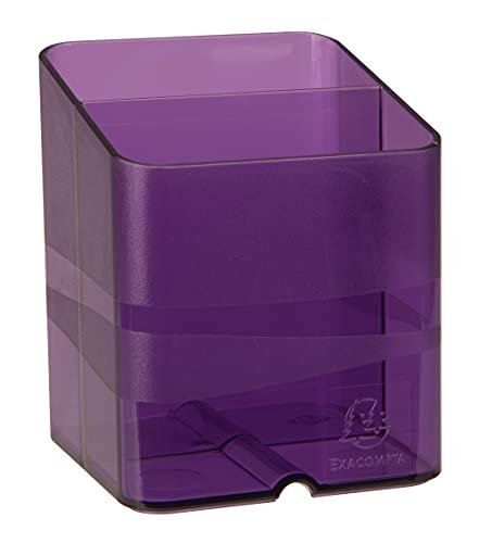 Exacompta 67719D 10 x Pojemnik na długopisy Premium Pen-Cube z 2 przegródkami dla większego porządku na biurku przybornik na długopisy organizer kolor fioletowy przezroczysty