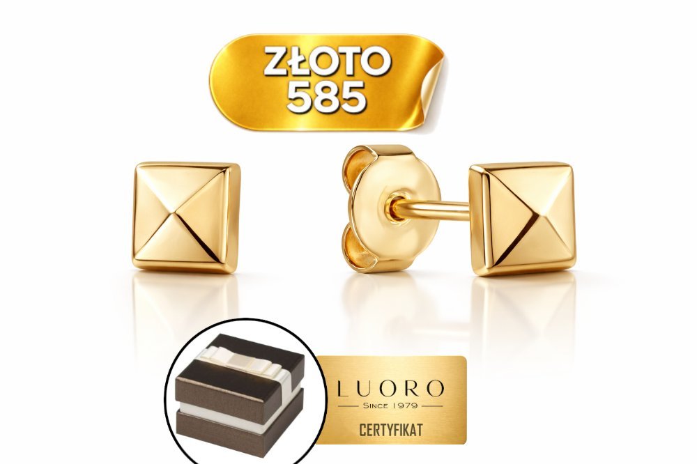 KOLCZYKI ZŁOTE 585 14K KWADRAT 3 MM SZTYFT LEKKIE ELEGANCKIE PREZENT