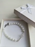 Bransoletki - Bransoletka Perły Z Krzyżykiem Cyrkonie Srebrny - miniaturka - grafika 1