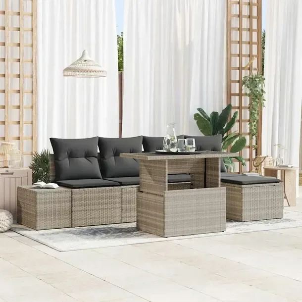 Zestaw Sofa Ogrodowa z Syntetycznego Rattanu 6-częściowy, Szary