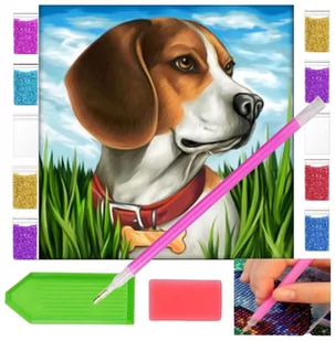 Haft diamentowy OBRAZ duży 30x30 PIES BEAGLE piesek zabawki kreatywne plastyczne - Zabawki kreatywne - miniaturka - grafika 1
