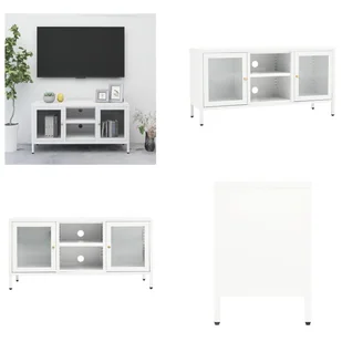 vidaXL Szafka pod TV biała 105x35x52 cm stal i szkło - Szafka pod TV - Szafki pod TV - Podstawa pod TV - Podstawa pod TV - Szafki RTV - miniaturka - grafika 1