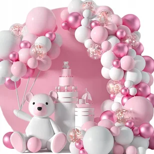 Balony Girlanda Balonowa Różowa Baby Zestaw Dekoracja Łuk Konfetti - Baby shower i roczek - miniaturka - grafika 1