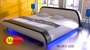 Łóżka - Nowoczesne łóżko tapicerowane  BLUES  LED RGB    - skóra ekologiczna - 120x200 - miniaturka - grafika 1