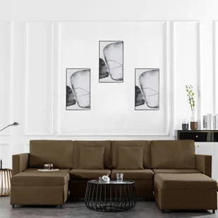 vidaXL 4-osobowa sofa rozkładana, obita tkaniną, brązowa - Narożniki - miniaturka - grafika 1