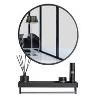 Półki łazienkowe - Czarne okrągłe lustro 80 cm z półką do łazienki - Traves - miniaturka - grafika 1