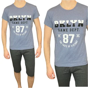 Piżama męska jeansowy melanż 3/4 spodnie krótki rękaw BKLYN XL - Piżamy damskie Piżama męska jeansowy melanż 3/4 spodnie krótki rękaw BKLYN XL - Piżamy damskie - miniaturka - grafika 1