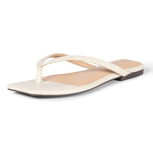 Amazon Essentials Sandały damskie Aewm31199 stringi, Kremowy sztuczny krokodyl, 40.5 EU