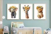 Plakaty - Zestaw 3 plakatów do pokoju dziecięcego słoń, zebra, lew mp080 - miniaturka - grafika 1
