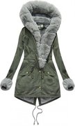 New Age BAWEŁNIANA PARKA DAMSKA ZIMOWA Z FUTREM KHAKI-SZARA (K720) -