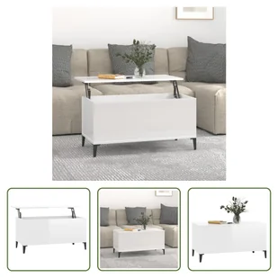 The Living Store stolik kawowy biały wysoki połysk 90x44,5x45 cm materiał drewnopochodny - Ławy i stoliki kawowe - miniaturka - grafika 1